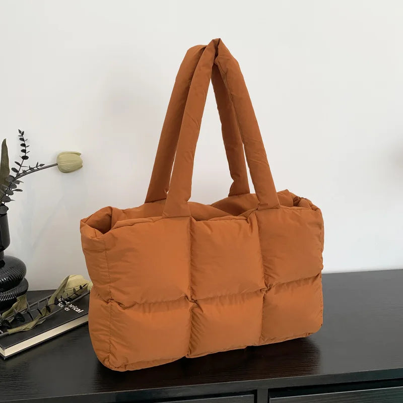 Sac Cabas Matelassé À Carreaux — Sac Épaule Grande Capacité Femme Rétro