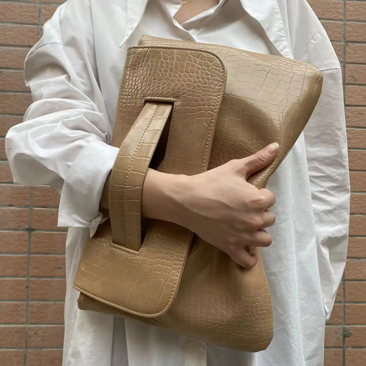 Sac À Main Cuir PU Motif Crocodile Grande Capacité — Sac Bandoulière Femme