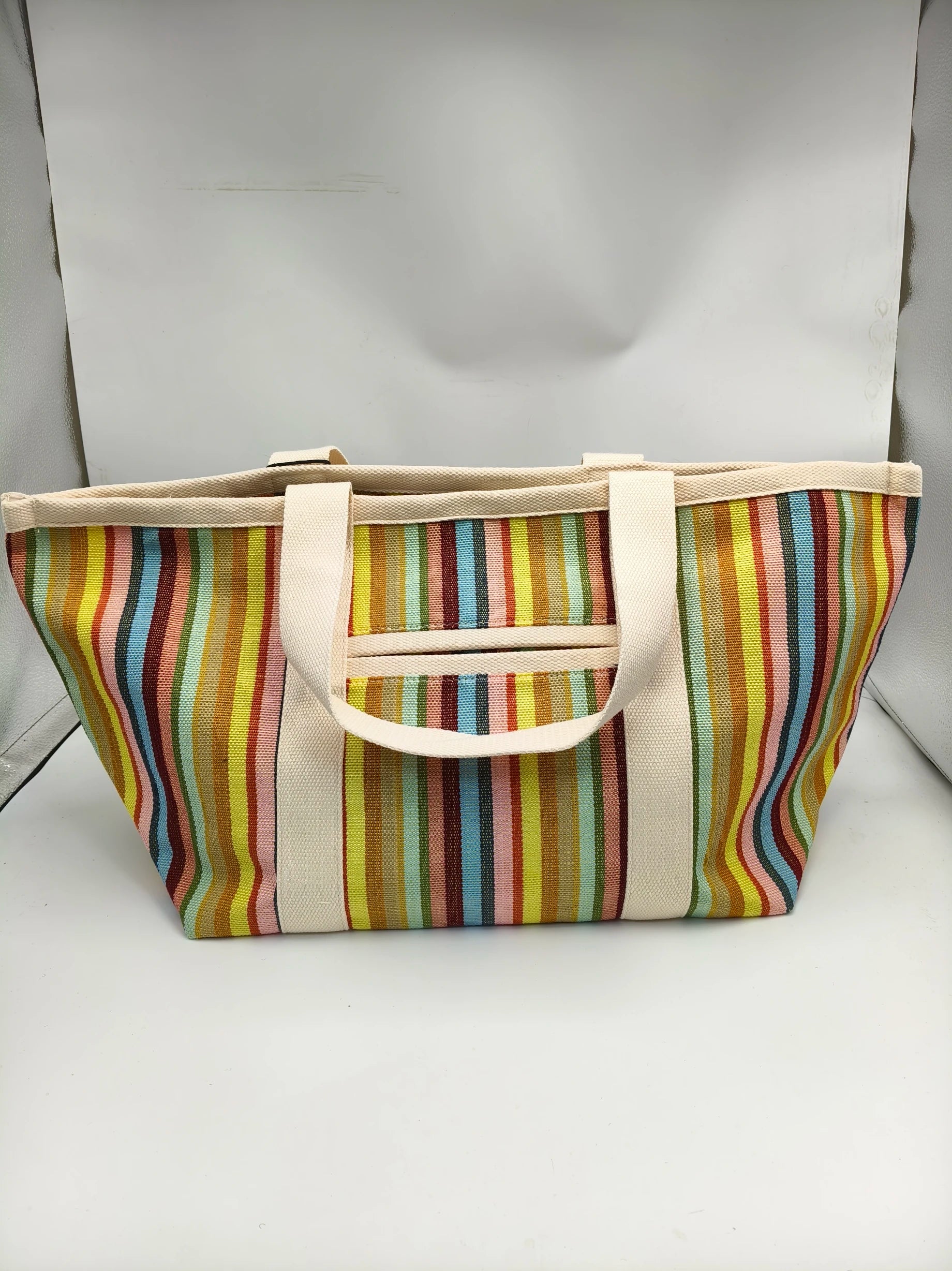 Sac Cabas Rayé Été — Tote Bag Nylon Grande Capacité Multi-Poches Réutilisable