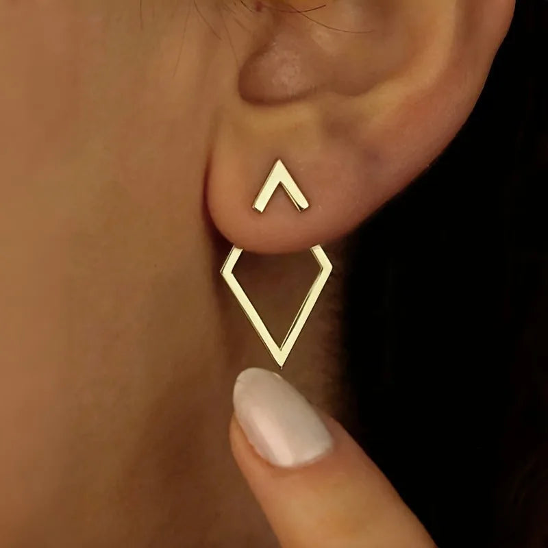 Boucles d'Oreilles Géométriques Carrées — Puces Triangles Détachables Acier Femme