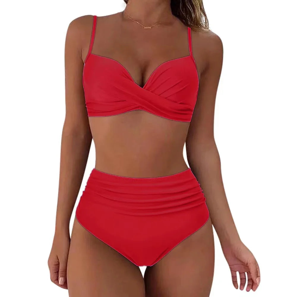 Bikini Vintage Taille Haute Push-Up 2026 — Imprimé Femme