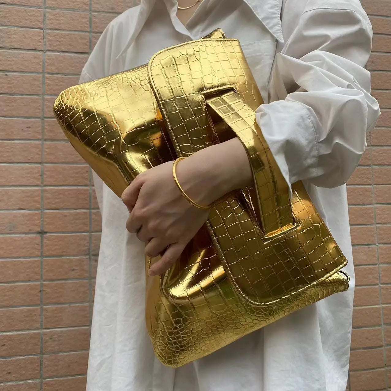 Sac À Main Cuir PU Motif Crocodile Grande Capacité — Sac Bandoulière Femme