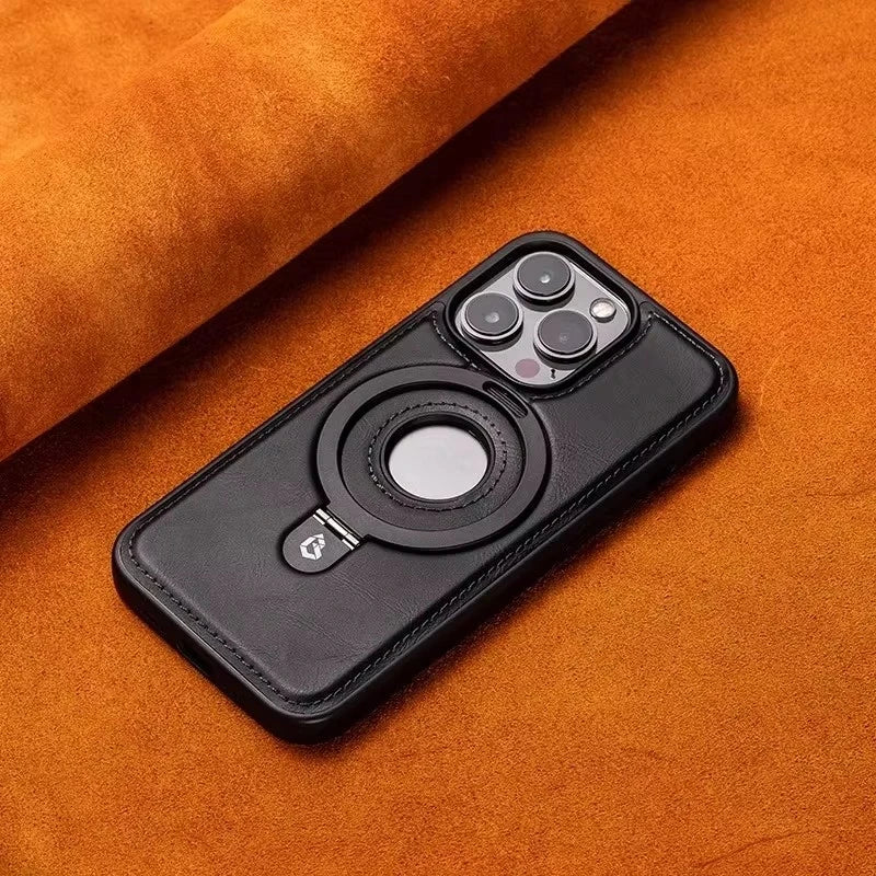 Étui Cuir Luxe MagSafe avec Anneau Magnétique — iPhone 12 à 17 Pro Max, Chargement Sans Fil