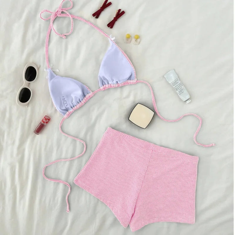 2026 Plaid Swimsuits Tankini Set Female Swimwear Push Up For Beach Swim Wear Two-Piece Bathing Suits Pool Women's Swimming Suit
