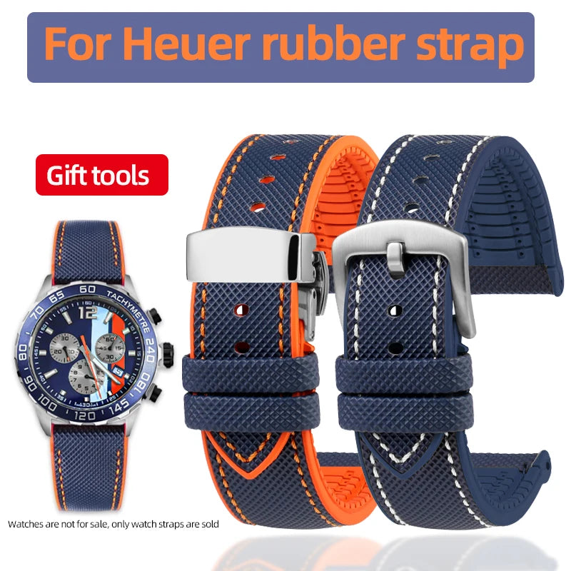Bracelet de Montre en Caoutchouc – Compatible TAG Heuer F1 / Gulf / Aquaracer / Monaco – 20 à 24mm