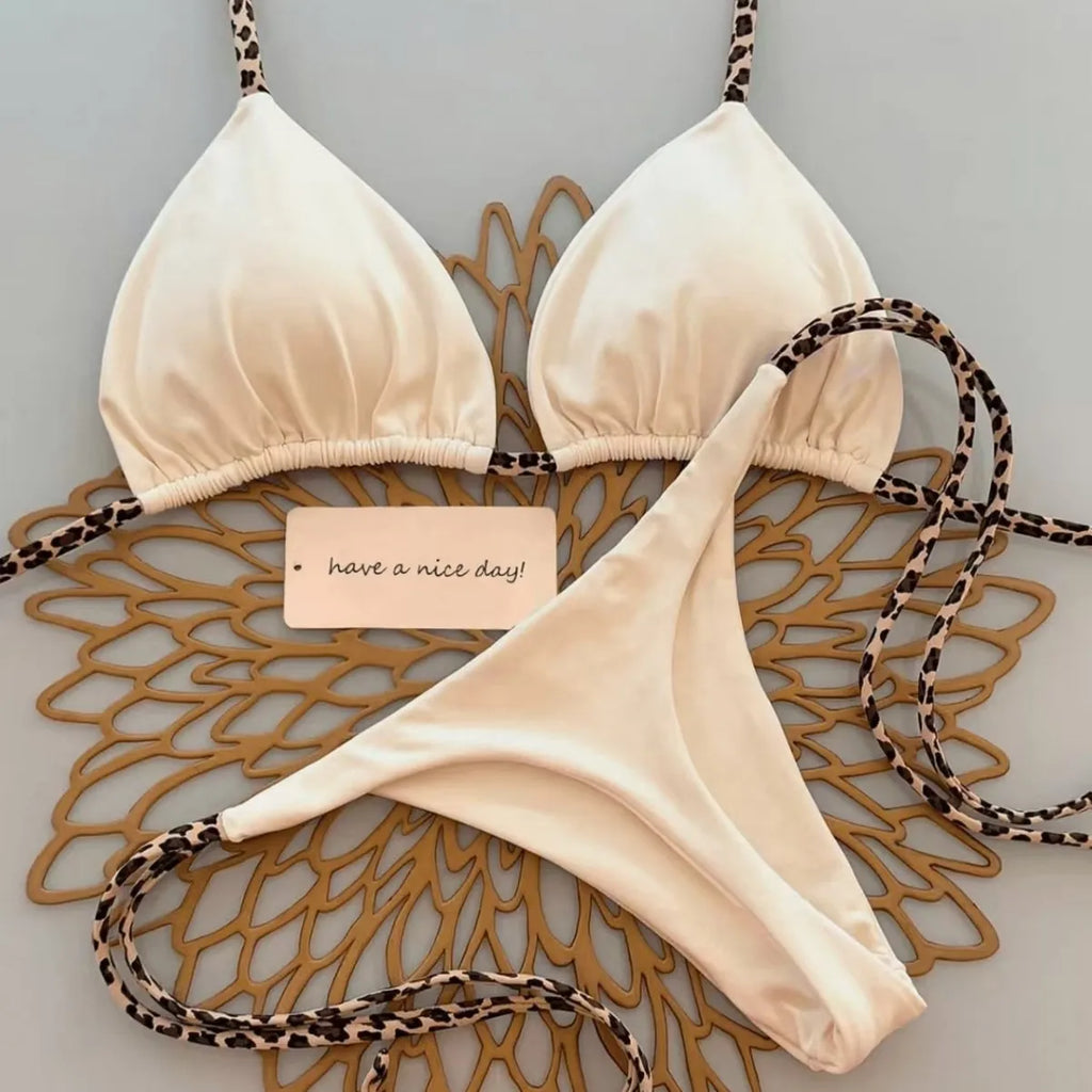Bikini Bandeau Couleur Unie Tanga — Maillot 2 Pièces Femme Été