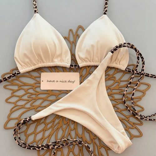 Bikini Bandeau Couleur Unie Tanga — Maillot 2 Pièces Femme Été