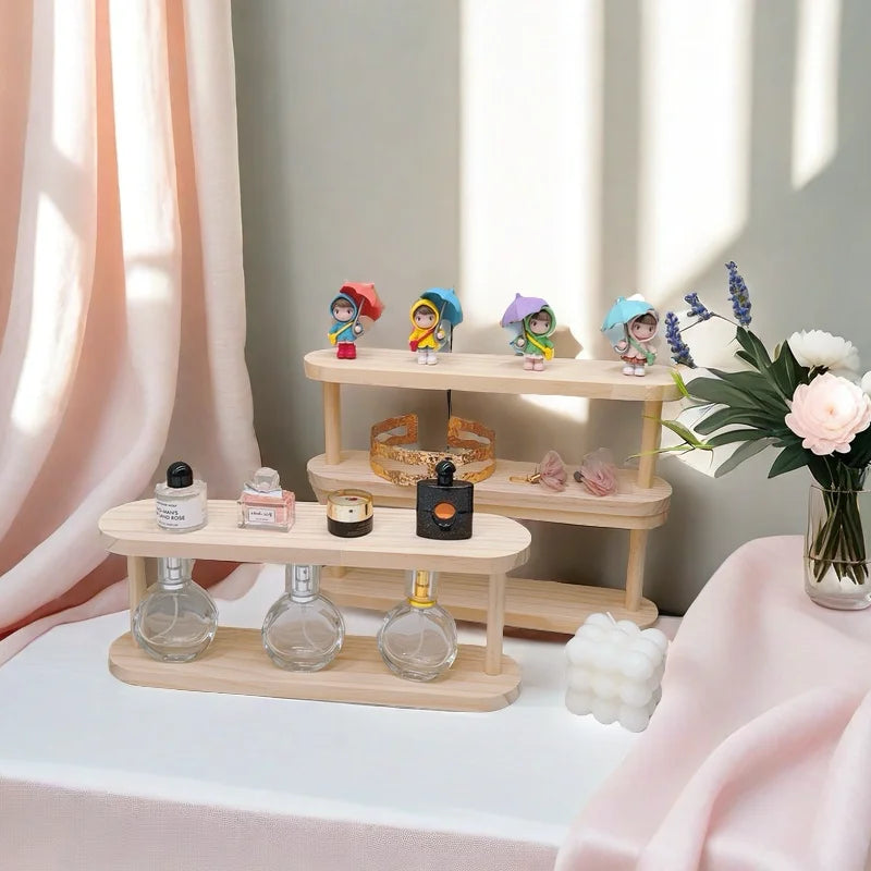 Étagère Bois 2 Niveaux Bureau — Rangement Cosmétiques Parfums Coiffeuse