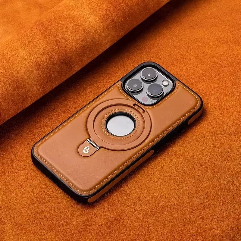 Étui Cuir Luxe MagSafe avec Anneau Magnétique — iPhone 12 à 17 Pro Max, Chargement Sans Fil