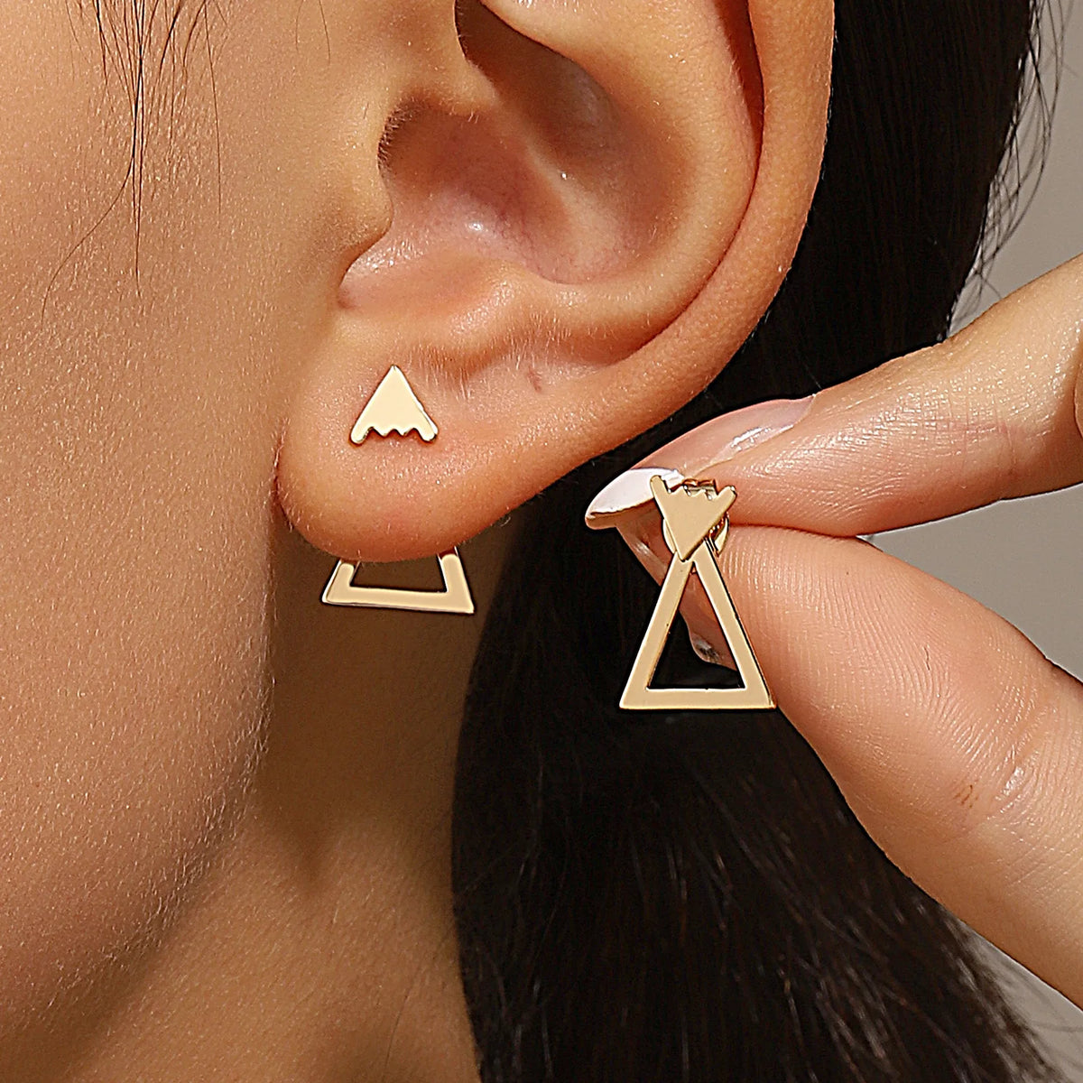 Boucles d'Oreilles Géométriques Carrées — Puces Triangles Détachables Acier Femme