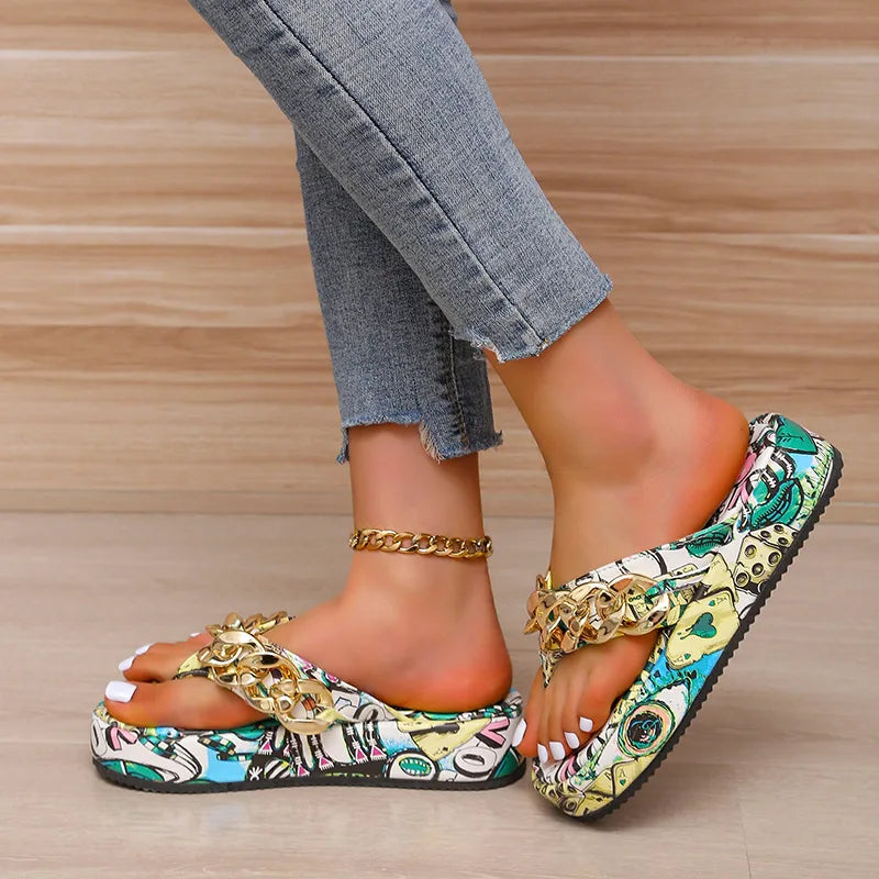 Sandales Plates Chaîne Femme — Mules Tendance Été Style Fashion