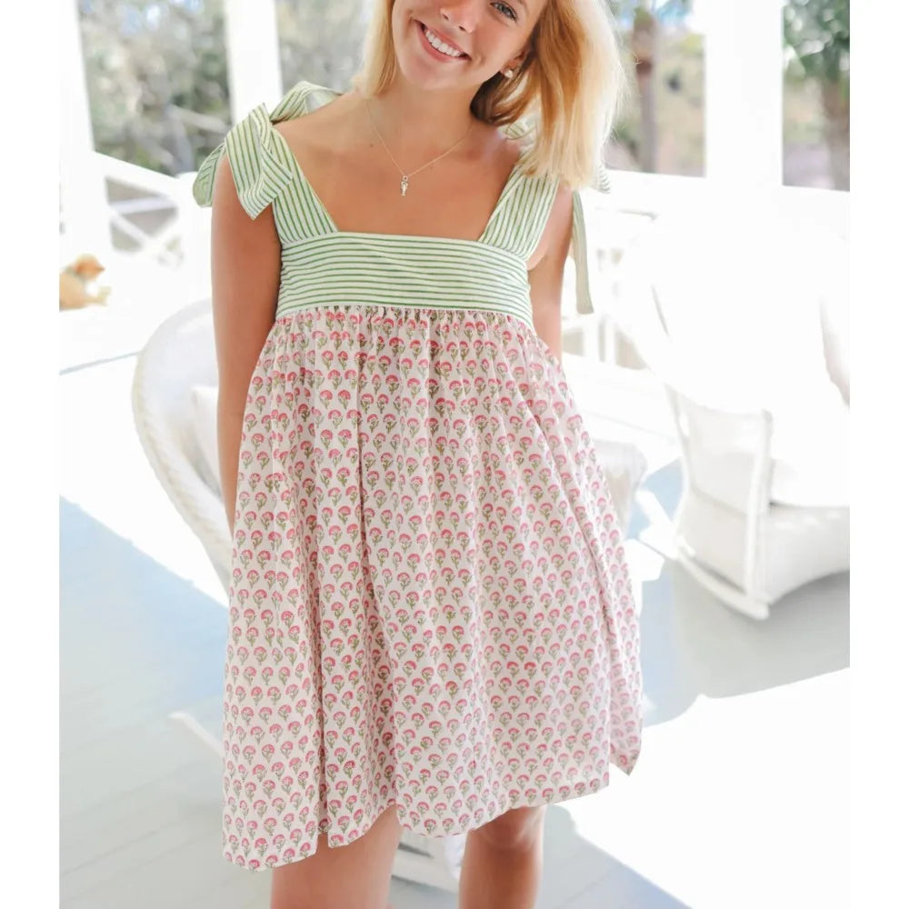 Robe Mini Fleurie Bretelles Nœud Col Carré — Robe Casual Femme Été