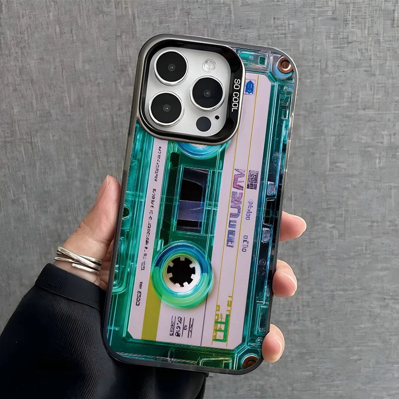 Coque Créative Cassette Tape — iPhone 11 à 17 Pro Max, Anti-Chute, Mat