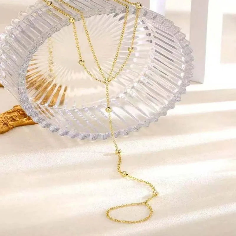 Chaîne Cheville Doigt Y Perlée Dorée — Bijou de Pied Plage Femme