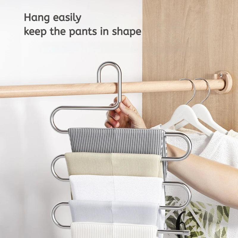 Cintre Multifonctionnel 5 Niveaux Antidérapant – Rangement Pantalons & Vêtements