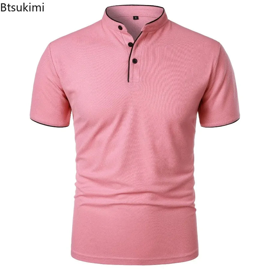 T-Shirt Homme Col Montant Patchwork Manches Courtes — Haut Casual Respirant Business