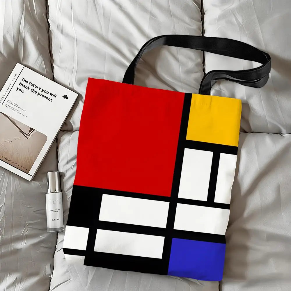 Tote Bag Canvas Style Mondrian — Sac Courses Éco-Responsable Grande Capacité