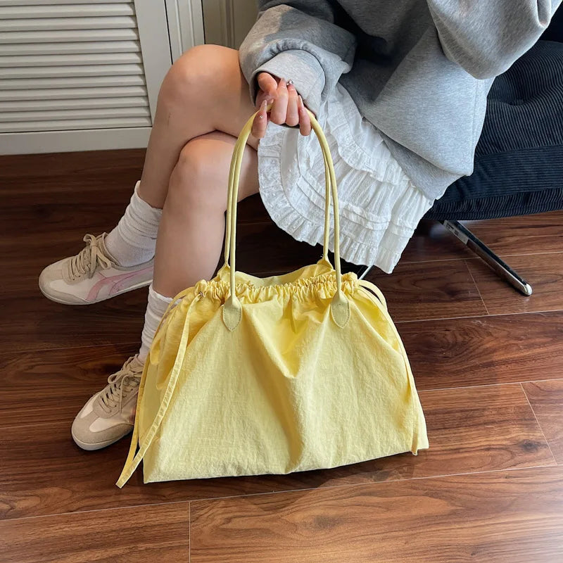 Grand Sac Seau Nylon Cordon — Tote Bag Léger Grande Capacité Femme