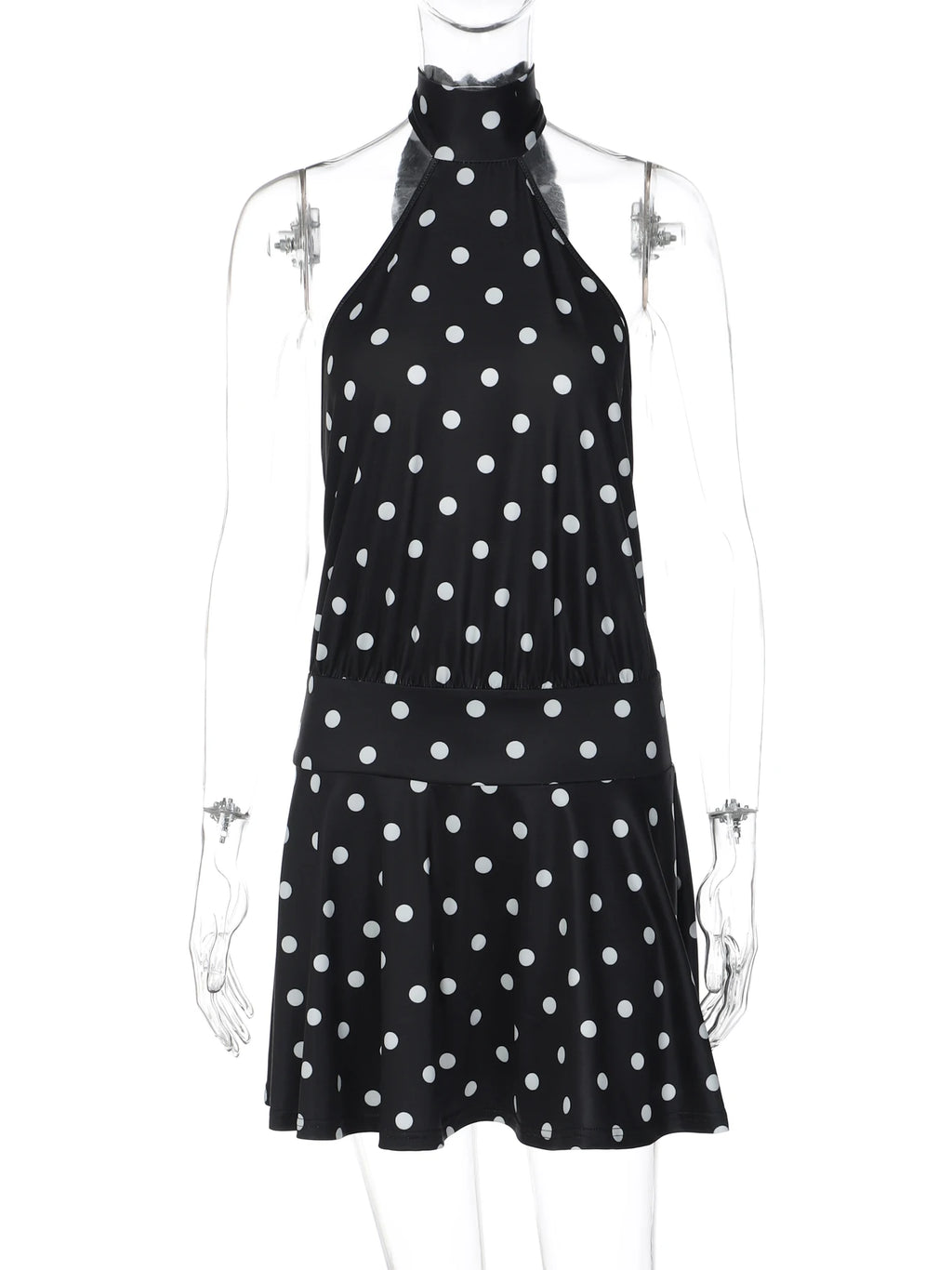 Robe Mini Bandage À Pois Halter Dos Nu — Robe Slim Sexy Femme Été