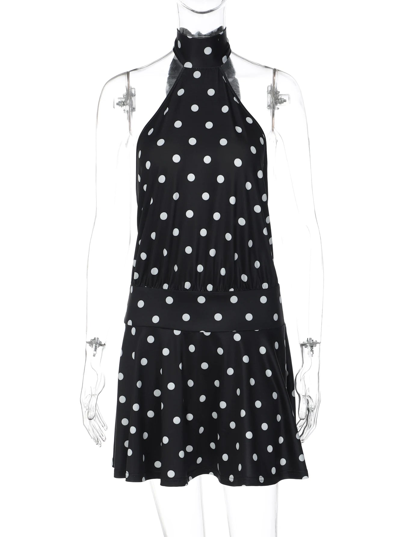 Robe Mini Bandage À Pois Halter Dos Nu — Robe Slim Sexy Femme Été