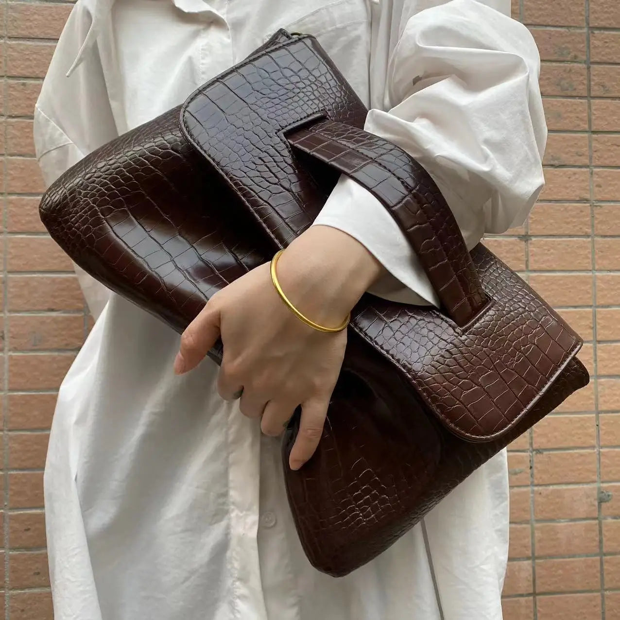 Sac À Main Cuir PU Motif Crocodile Grande Capacité — Sac Bandoulière Femme