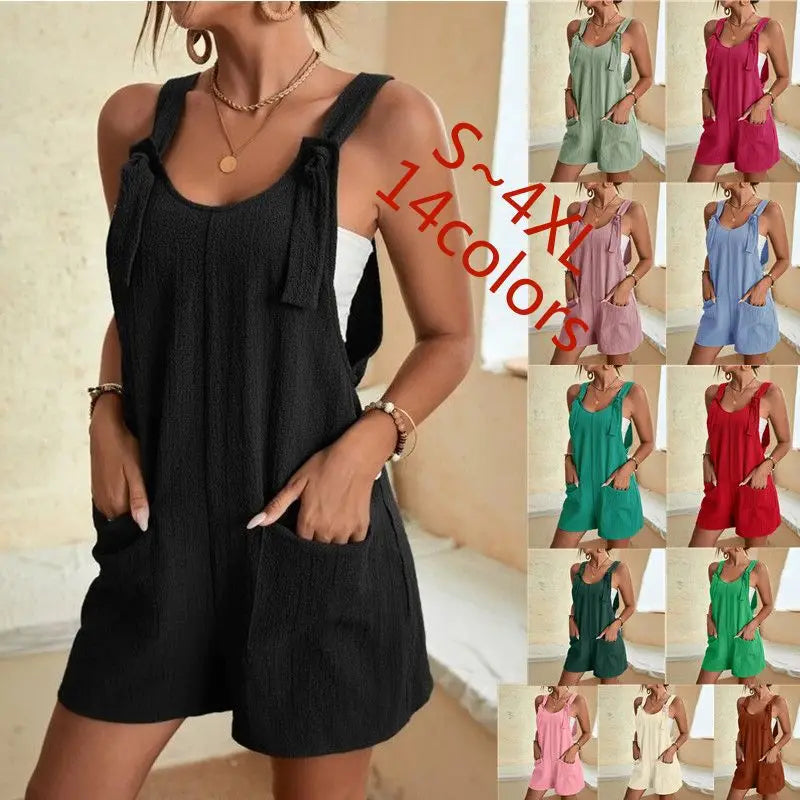 Combinaison Femme Jambes Larges — Bretelles Réglables, Sans Manches, Double Poche