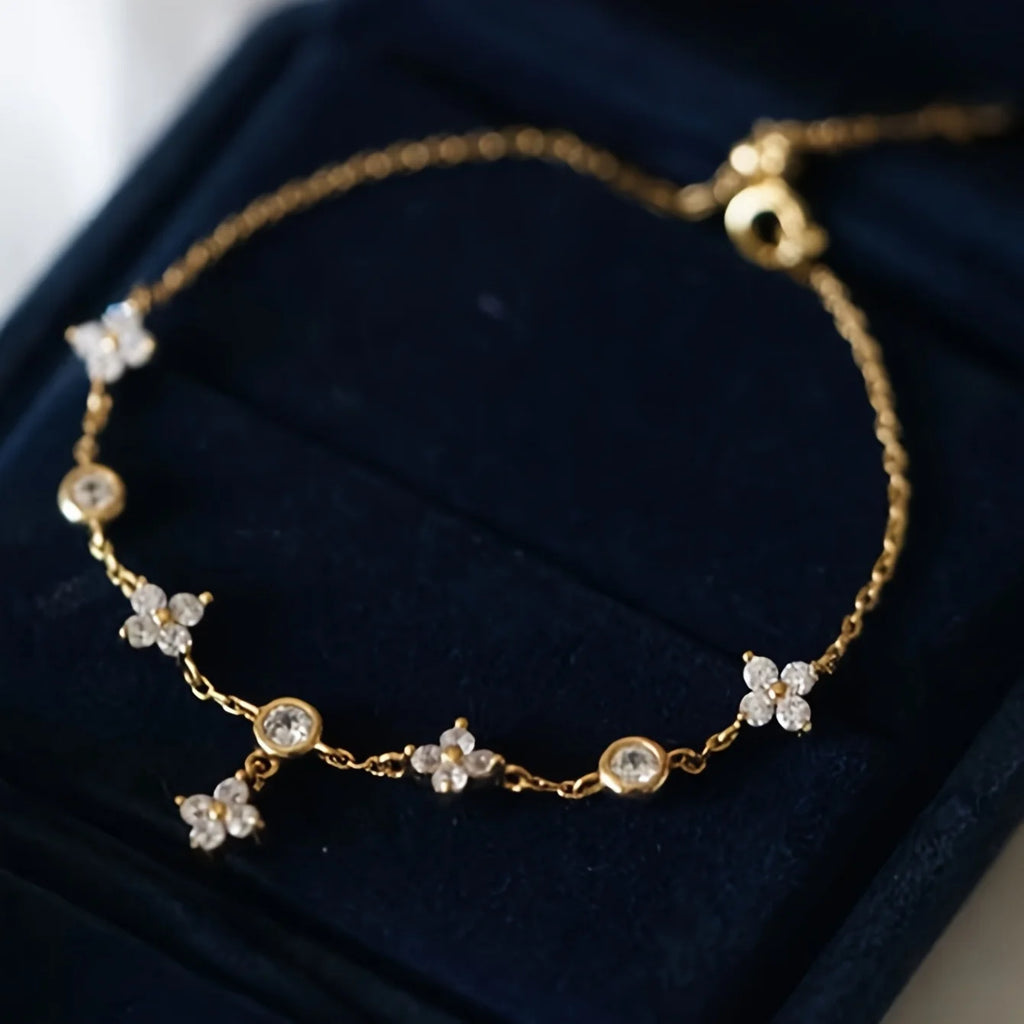 Bracelet de Cheville Trèfle Porte-Bonheur Argent 925 Zircon Femme — Bijou Pied Été