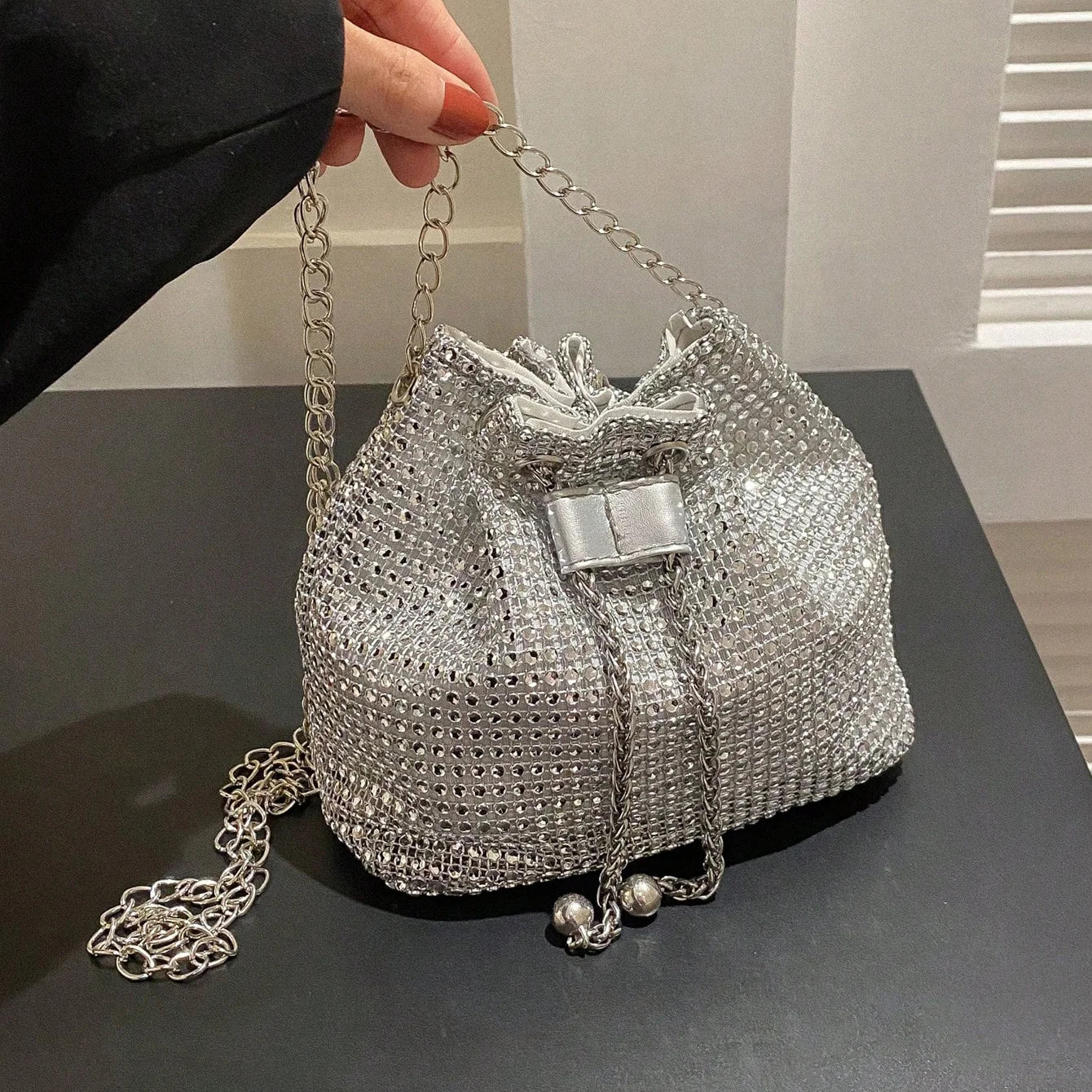 Sac Crossbody Strass & Rhinestone — Pochette Seau Multifonction Femme Soirée