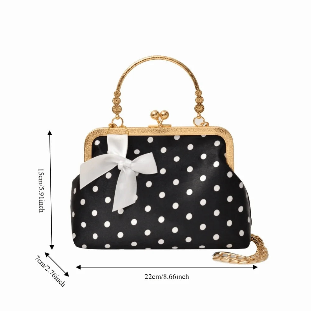Pochette À Pois Kiss Lock — Sac Soirée Anse Métal Nœud Femme Élégante