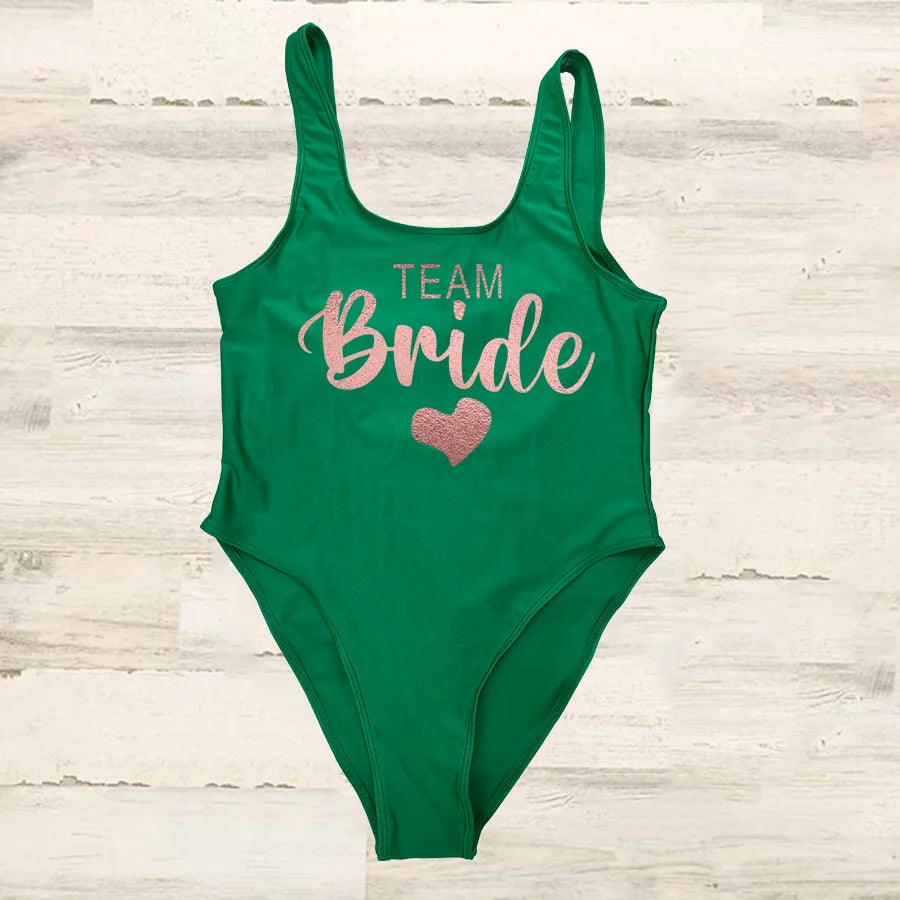 Maillot Une Pièce Team Bride EVJF 2026 — High Cut Dos Nu Femme S-3XL