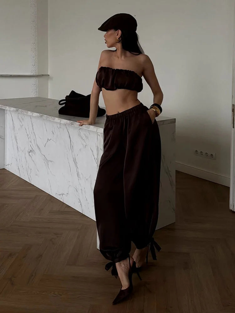 Ensemble 2 Pièces Tube Top & Pantalon à Lacets — Tenue Soirée Femme