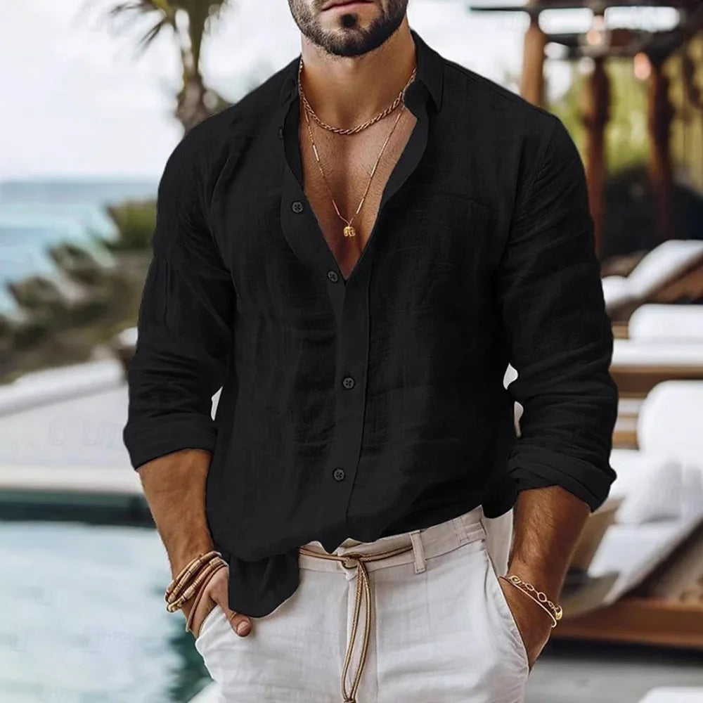 Chemise Homme Coton Lin — Style Plage Été
