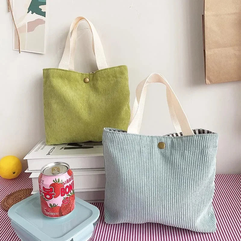 Mini Sac Velours Côtelé — Tote Bag Casual Réutilisable Femme 7 Coloris