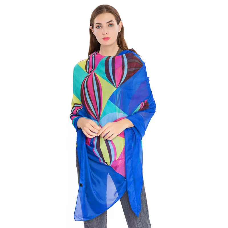 Paréo Chiffon Géométrique Grande Taille — Sarong Cover-Up Plage Femme