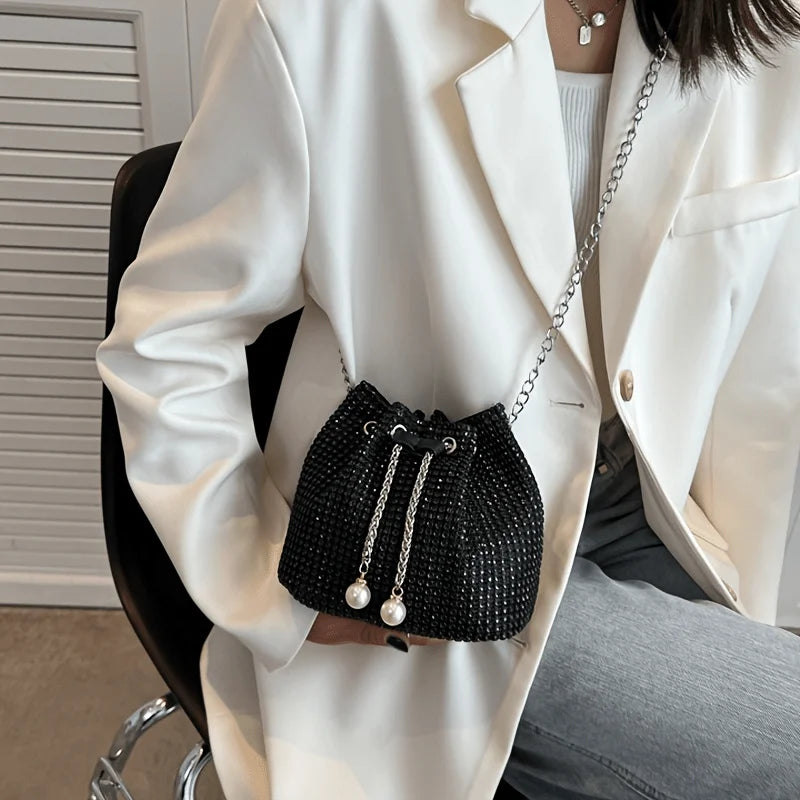 Sac Crossbody Strass & Rhinestone — Pochette Seau Multifonction Femme Soirée