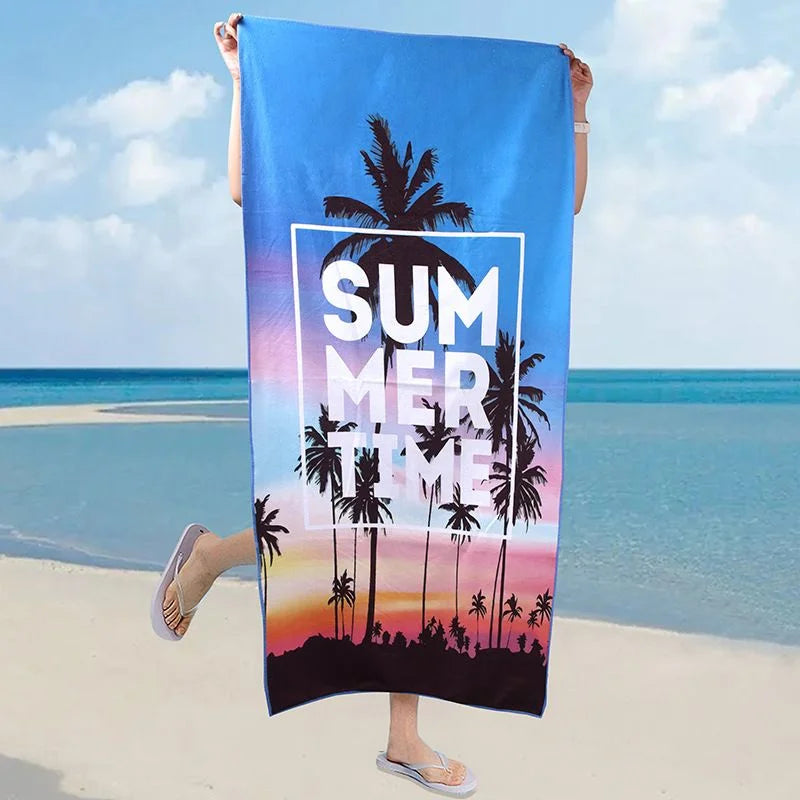 Serviette de Plage Motif Palmiers Été — Séchage Rapide, Anti-UV & Coupe-Vent