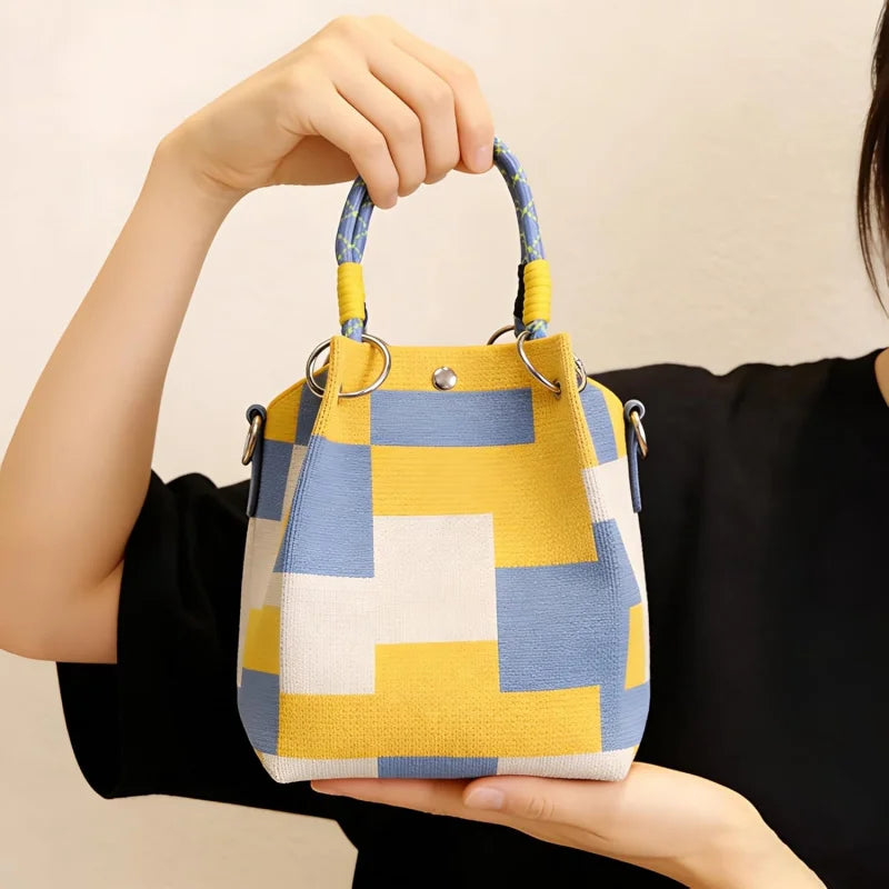 Mini Sac Seau Tricoté — Pochette Femme Motifs Géométriques Bohème