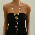 Collier Long Chaîne Disque Rond Doré Élégant — Bijou Femme Quotidien & Soirée