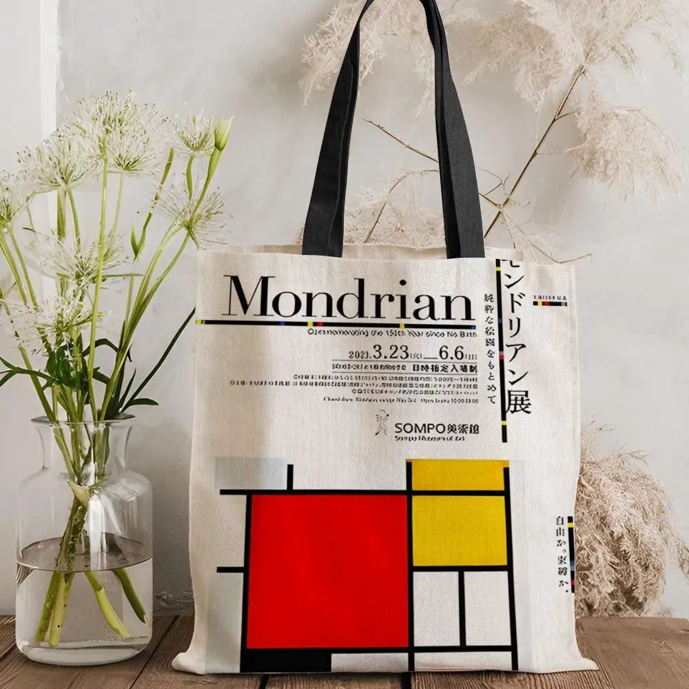 Tote Bag Canvas Style Mondrian — Sac Courses Éco-Responsable Grande Capacité