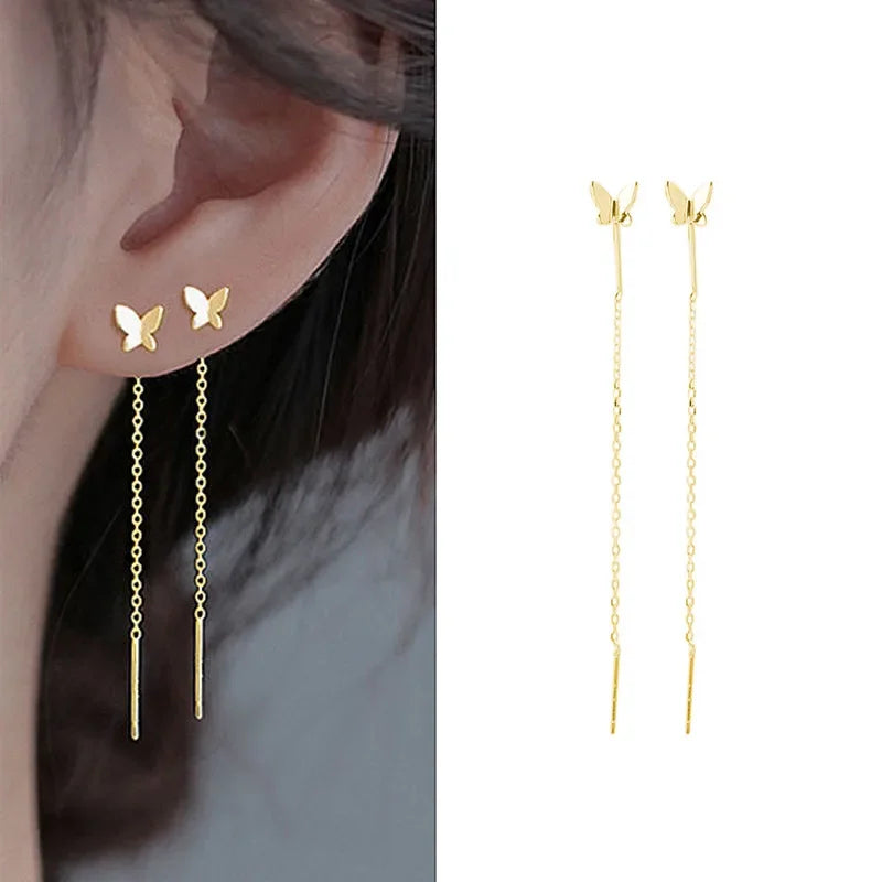Boucles d'Oreilles Pendantes Zircon Cristal — Ear Line Rose Gold Femme