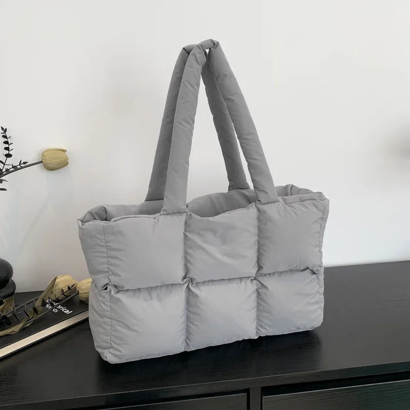 Sac Cabas Matelassé À Carreaux — Sac Épaule Grande Capacité Femme Rétro