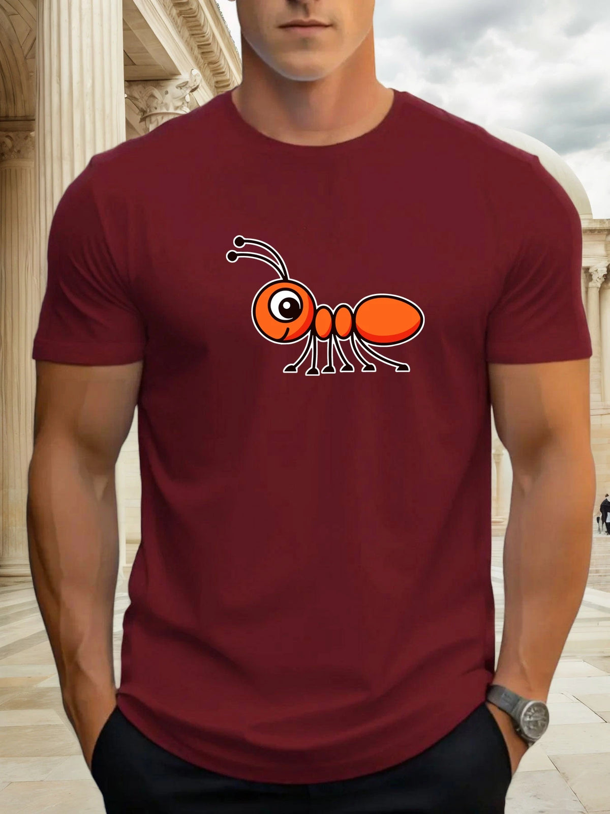 T-Shirt Homme 100% Coton Imprimé Graphique – Col Rond, Style Casual