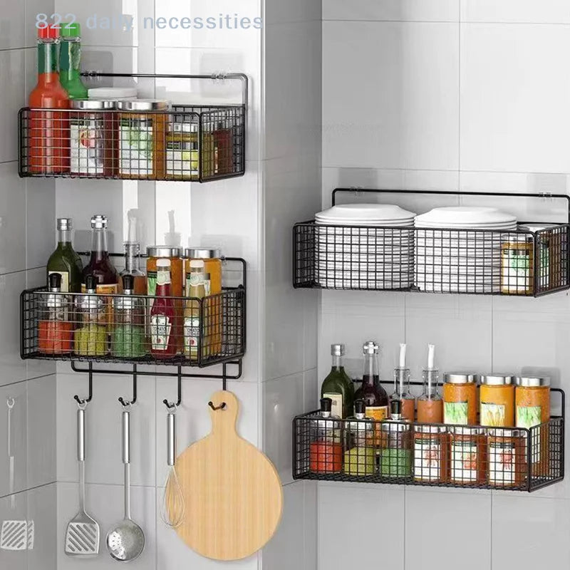 Étagère Murale Salle de Bain & Cuisine Sans Perçage – Fer, 2 Tailles