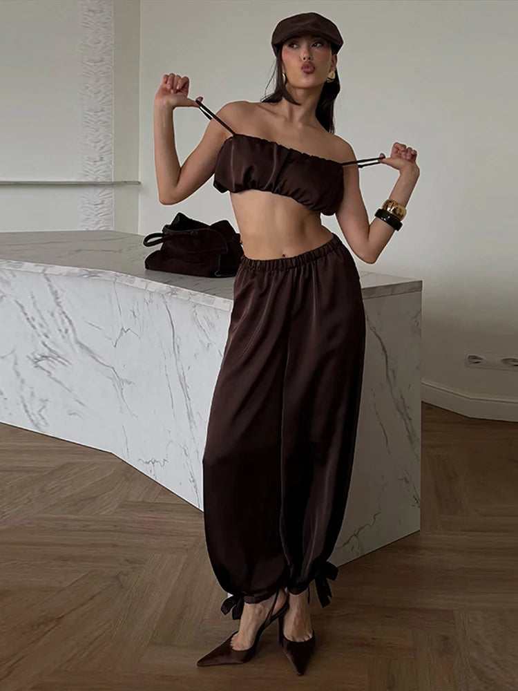 Ensemble 2 Pièces Tube Top & Pantalon à Lacets — Tenue Soirée Femme