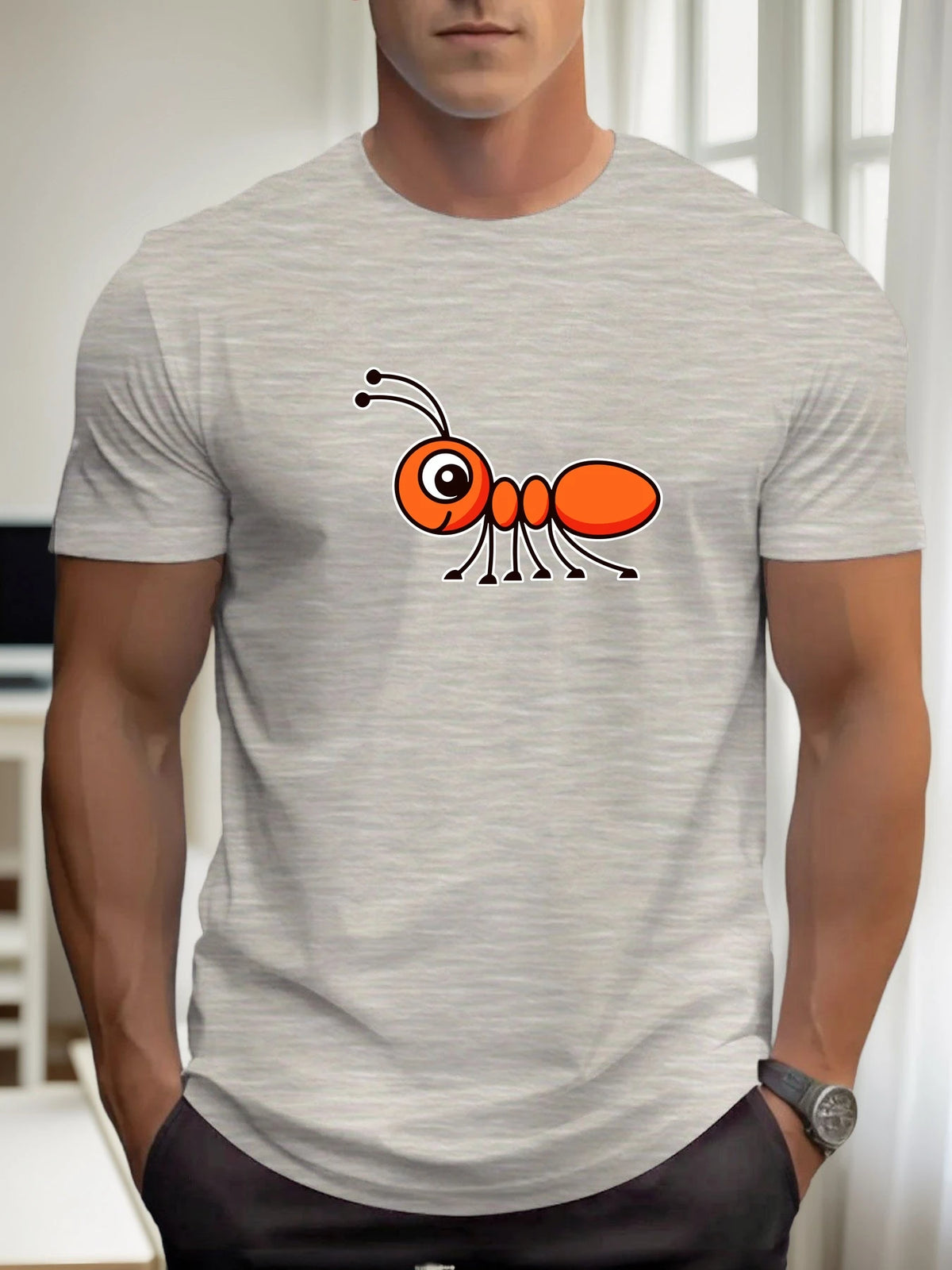 T-Shirt Homme 100% Coton Imprimé Graphique – Col Rond, Style Casual