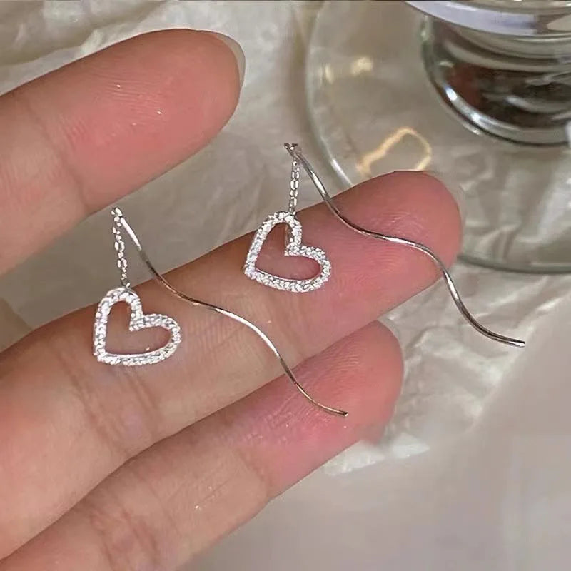 Boucles d'Oreilles Pendantes Zircon Cristal — Ear Line Rose Gold Femme