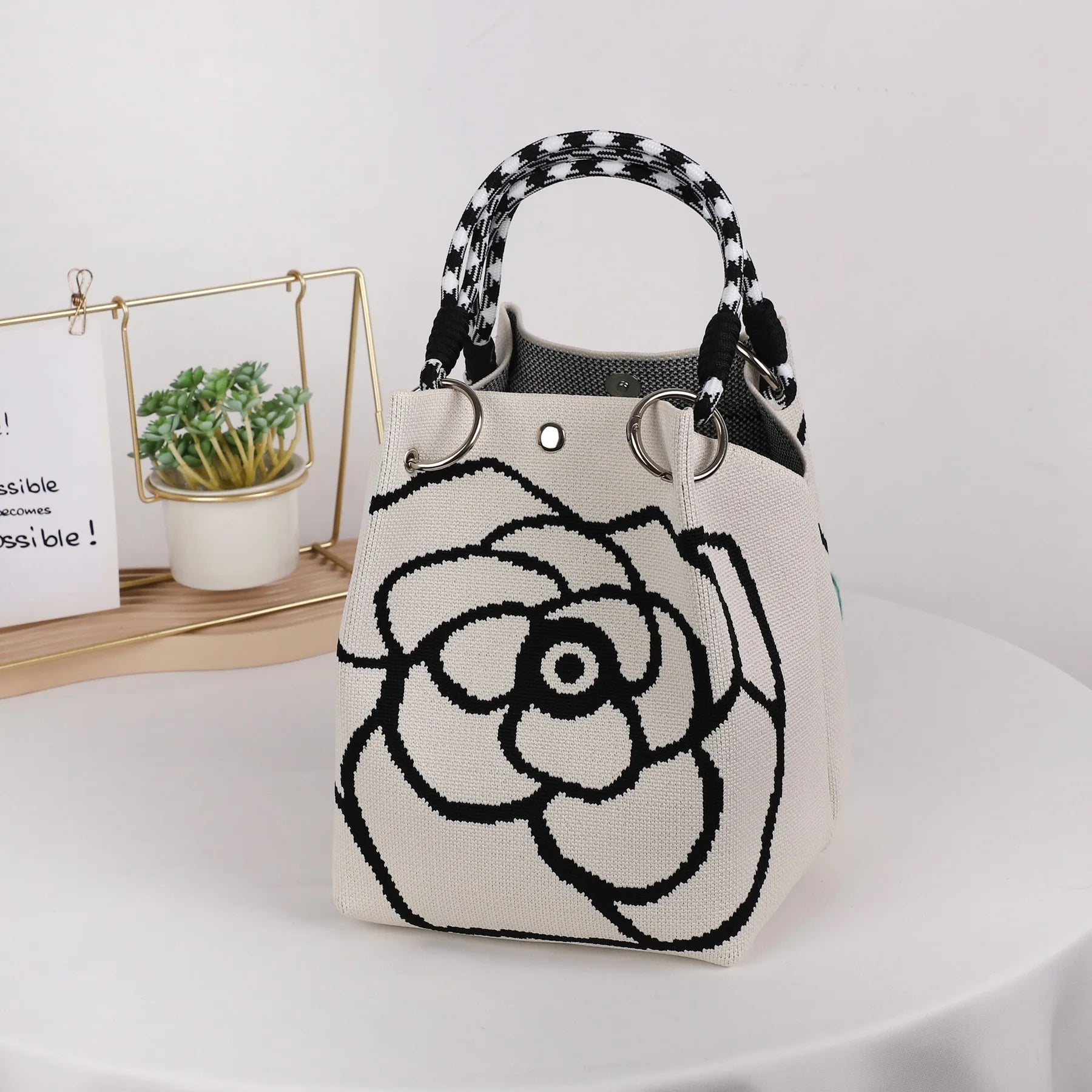 Mini Sac Seau Tricoté — Pochette Femme Motifs Géométriques Bohème