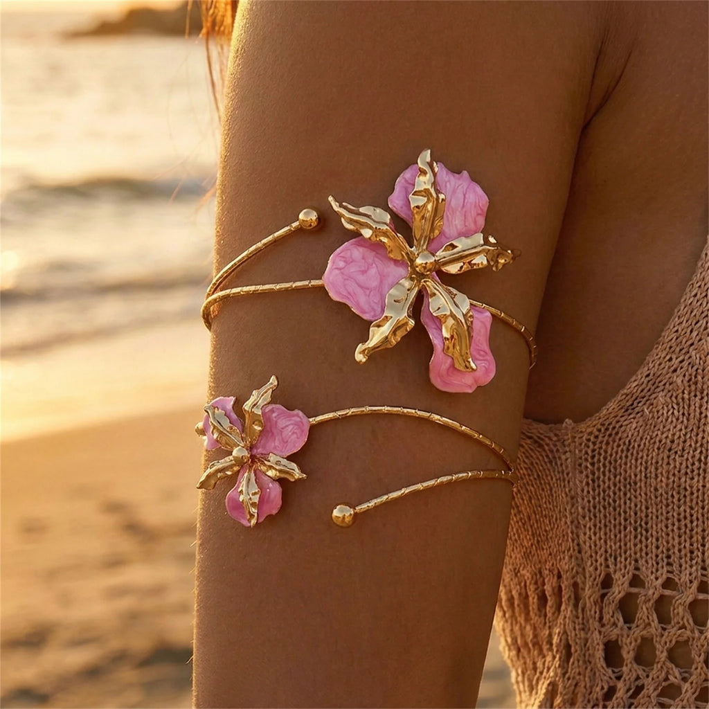 Bracelet Bras Fleur Émail Boho Ajustable — Bijou de Corps Plage Femme