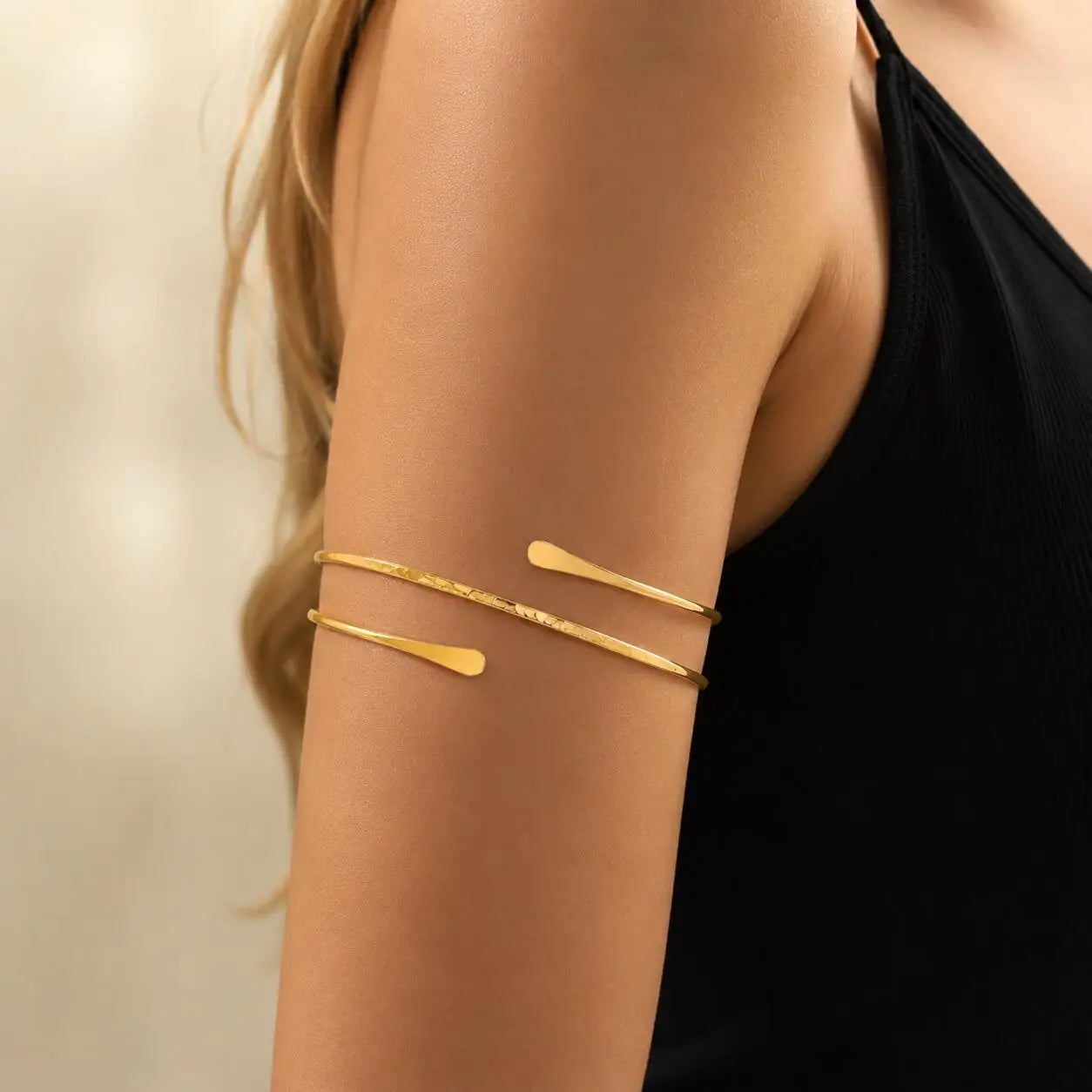 Bracelet Bras Ouvert Plaqué Or Ajustable — Bijou Arm Cuff Femme Soirée