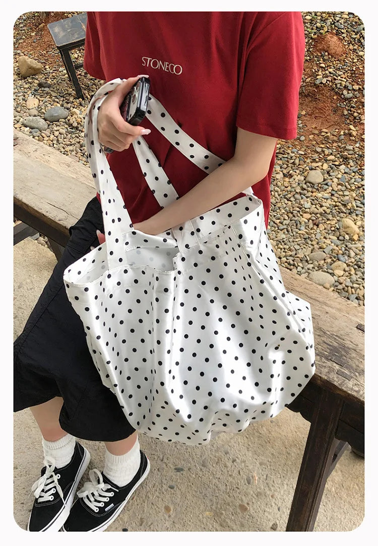 Grand Sac Épaule À Pois — Tote Bag Femme Grande Capacité Casual